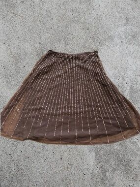 Chateau Brown Midi Skirt with Vertical Bead Stripes